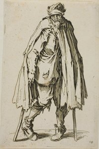 Beggar Leaning on a Stick, tallrik nitton från The Beggars av Jacques Callot