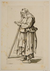 Tiggarkvinna som tar emot allmosor (etsning) av Jacques Callot