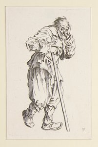 Beggar stödde sig på en pinne, från The Beggars av Jacques Callot