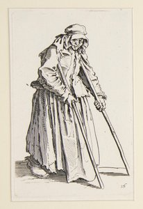 Tiggarkvinna på kryckor, från The Beggars (La mendiante aux bequilles) av Jacques Callot