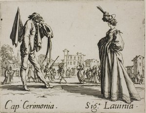 Kapten Ceremony - Lady Lavinia, plansch 3 från Balli di Sfessania av Jacques Callot