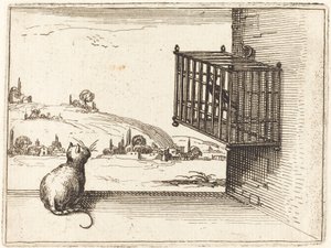 Katt som tittar på burfågel av Jacques Callot