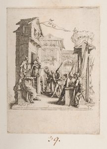 Kristus förde inför Kaife, nr. 7 av 11 från La Petite Passion av Jacques Callot