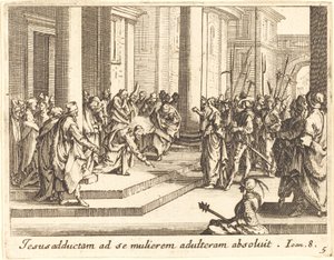 Kristus och kvinnan tagen i äktenskapsbrott, 1635. av Jacques Callot
