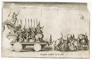 Strid mot barriären: Hans höghet hertig Karl IV:s entré, föreställande solen ... (gravyr) av Jacques Callot