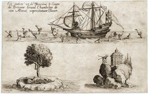 Strid i barriären: Monsieur le Comte de Brionne, storkammarherre hos hans höghet Karl IV av Lothringen ... (gravyr) av Jacques Callot