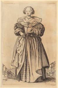 Dam med solfjäder, blad 9 ur serien "Adeln" av Jacques Callot