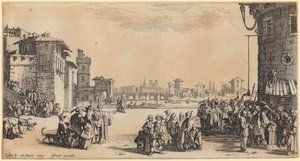 Detalj ur ”Monseigneur Henry de Lorraines intåg”, blad 10 i serien ”Torneringen” av Jacques Callot