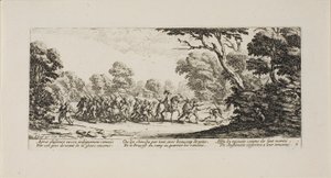 Upptäckten av de kriminella soldaterna, plansch nio ur The Miseries of War av Jacques Callot
