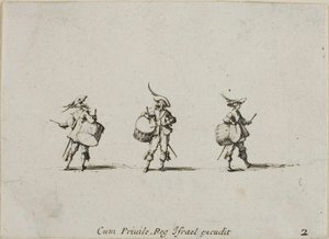 Borra med trummor, tallrik två från The Military Exercises av Jacques Callot
