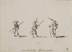 Borra med musköten, tallrik fyra från The Military Exercises av Jacques Callot
