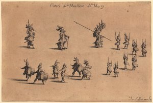 Adelsman i pälsbrämad rock, med händerna knäppta bakom ryggen, blad 7 i serien "Adeln" av Jacques Callot