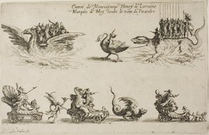 Inträde av Monseigneur Henry de Lorraine, Marquis de Moy, under namnet Pirandre, från The Combat at the Barrier av Jacques Callot