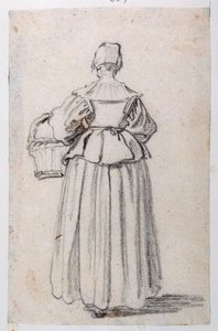 Figur vänd bakåt (svart krita på papper) av Jacques Callot