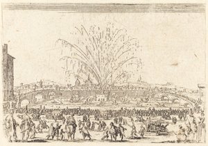 Fyrverkerier på Arno, Florens av Jacques Callot