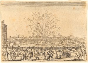 Fyrverkerier på Arno, Florens, ca. 1622. av Jacques Callot