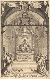 Frontispice för Miracles and Graces of Our Lady of "Bon-Secours-les-Nancy" av Jacques Callot