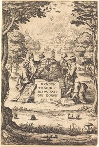 Frontispice för Sacred Cosmologia-titeln med astrologer. av Jacques Callot
