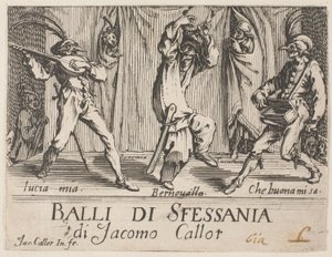 Frontispice, från Balli di Sfessania av Jacques Callot