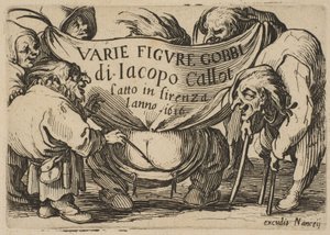 Frontispice, från Varie Figure Gobbi, svit även kallad Les Bossus, Les Pygmées, Les..., 1616-22. av Jacques Callot