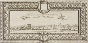 Frontispice, från olika scener designade i Florens av Jacques Callot