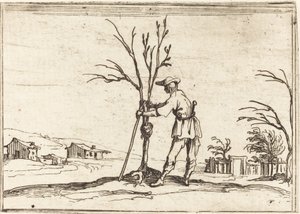 Trädgårdsmästare som beskär ett träd av Jacques Callot