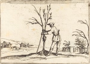 Trädgårdsmästare som beskär ett träd av Jacques Callot