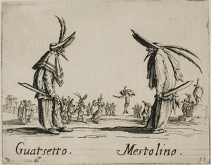 Guatsetto - Mestolino, plansch 5 från Balli di Sfessania av Jacques Callot