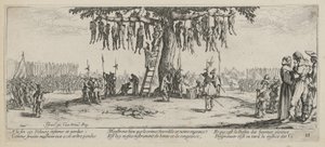 Upphängning, blad 11 i serien ”Krigets fasor” av Jacques Callot