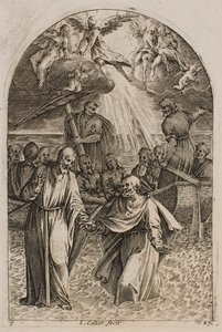 Jesus och Sankt Petrus går på vattnet, ur serien ”Bilder från Rom” av Jacques Callot