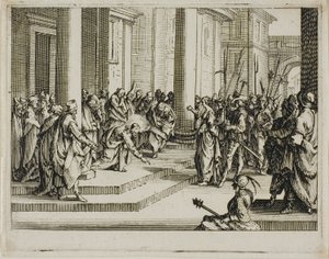 Jesus och den äktenskapsbrytande kvinnan, från Nya testamentet av Jacques Callot