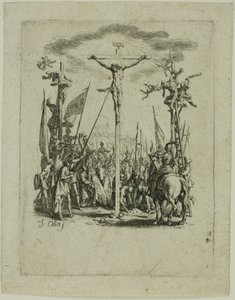 Jesus genomborras av en lans, från Den lilla passionen av Jacques Callot