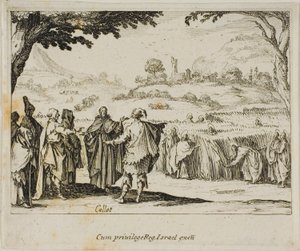 Jesus med fariséerna, från Nya testamentet av Jacques Callot