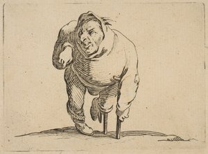 Krymplingen med en krycka och en trä ..., 1616-22. av Jacques Callot