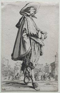 La Noblesse: Gentleman som står i profil med knäppta händer av Jacques Callot