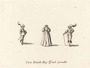 Lady sedd bakifrån, och två herrar av Jacques Callot