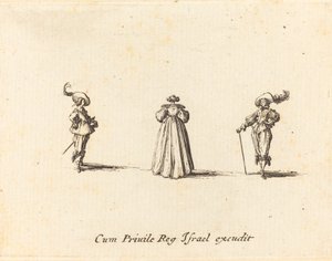 Lady sedd bakifrån och två herrar, troligen 1634. av Jacques Callot
