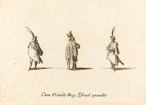Dam i lång mantel och två herrar av Jacques Callot