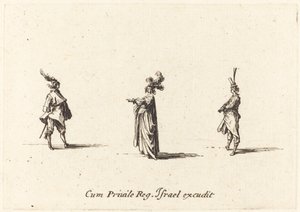 Dam med plymad hatt och två herrar, troligen 1634. av Jacques Callot