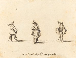 Dam med plymer och två herrar av Jacques Callot