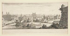 Landskap med stora, imponerande byggnader av Jacques Callot