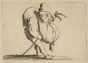Le Bossu a La Canne Puckelryggen med käpp, från Varie Figure Gobbi, svit kallad..., 1616-22. av Jacques Callot