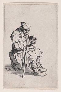 Den sittande och ätande tiggaren, ur ”Les Gueux, suite appelée aussi Les Mendiants, Les Baroni, ou Les Barons” av Jacques Callot
