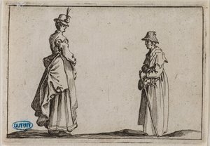 Nyckerna, två kvinnor i profil. Nittonde numret i serien om 50 gravyrer utförda i Florens (Lieure 232, Meaume 804) av Jacques Callot