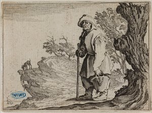 Kapricerna, Bonden som bär sin säck. Trettioförsta bladet i serien om 50 blad, graverad i Nancy (Lieure 458, Meaume 827) av Jacques Callot