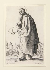De stora apostlarna står, representerar Frälsaren, den välsignade och de heliga apostlarna Maria av Jacques Callot