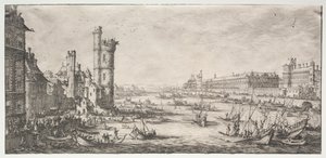 De två fantastiska utsikterna över Paris: Utsikt över Louvren, 1628-1630. av Jacques Callot