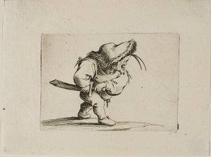 Man förbereder sig för att dra sitt svärd, från Varie Figure Gobbi av Jacques Callot