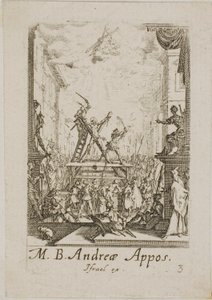 Sankt Andreas martyrdöd, plansch tre från Apostlarnas martyrdöd av Jacques Callot