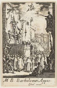 Sankt Bartolomeus martyrdöd, plansch nio från Apostlarnas martyrdöd av Jacques Callot